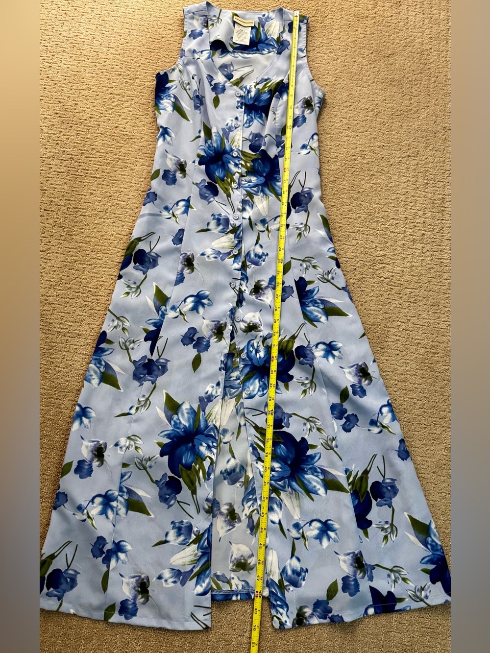 VTG 90s Expressions Periwinkle Blue Floral Button Down Maxi Dress Slit Size 8 - Picture 9 of 9